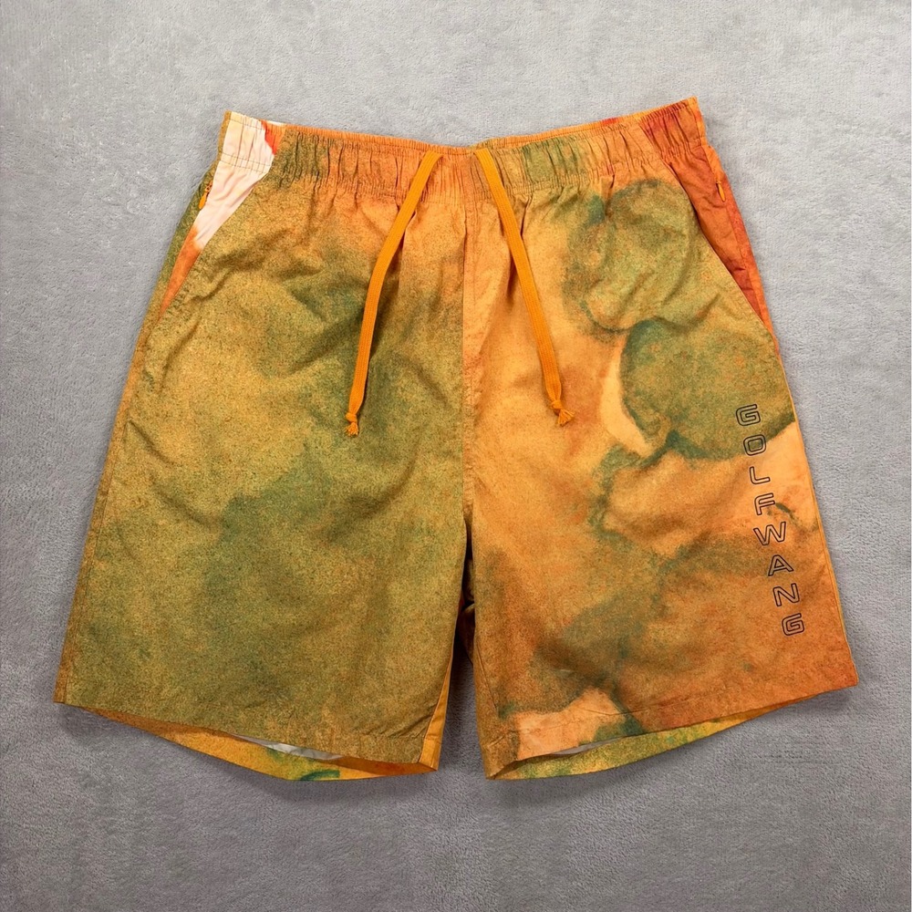 Golf Wang Shorts Men XL Orange Green Acid Wash Streetwear Nylon Drawstring Logo